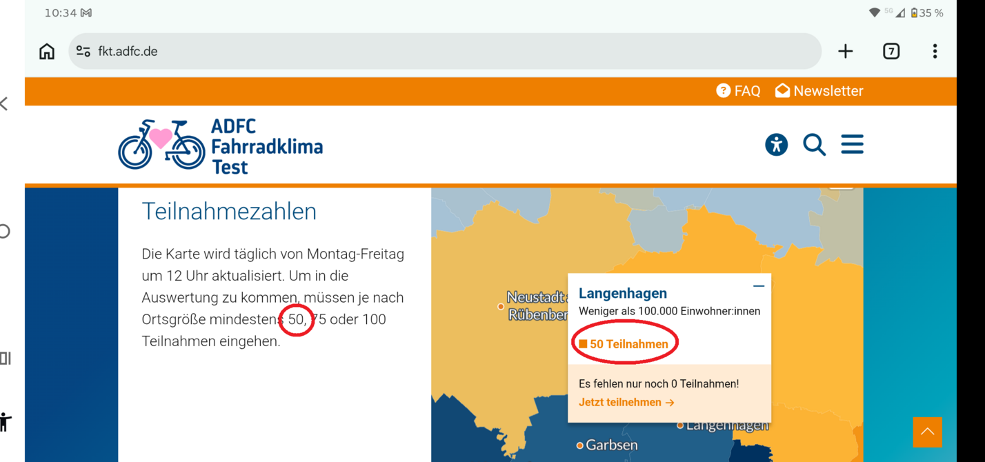 50 erreicht! Bereits JETZT hat Langenhagen 50 Teilnahmen am FKT => Langenhagen IST in der Wertung 50 erreicht! Bereits JETZT hat Langenhagen 50 Teilnahmen am FKT => Langenhagen IST in der Wertung